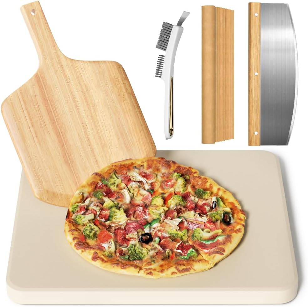 5 PCS Rectangle Pizza Stone Set, 16"Large Pizza Stone for Oven and Grill with Pi gallery