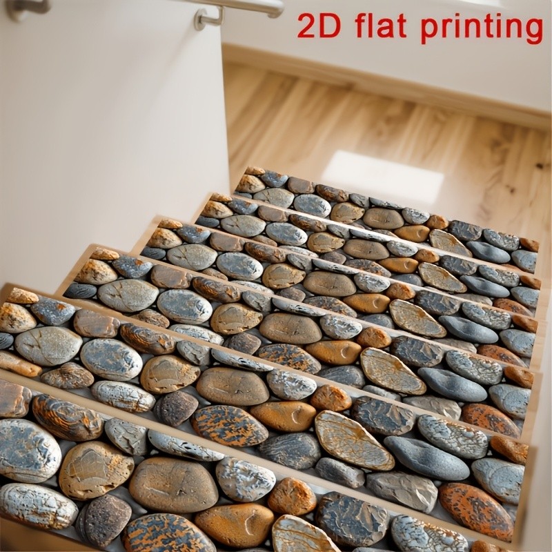 Natural Stone Pattern 2D Flat Printed Stair Treads, Non-Slip Step Mats, Protec gallery