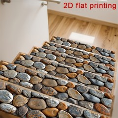 Natural Stone Pattern 2D Flat Printed Stair Treads, Non-Slip Step Mats, Protec