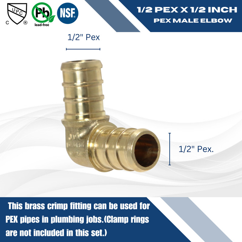 10 Pcs XFITTING 1/2" PEX ELBOW - BRASS CRIMP FITTINGS (LEAD-FREE) gallery