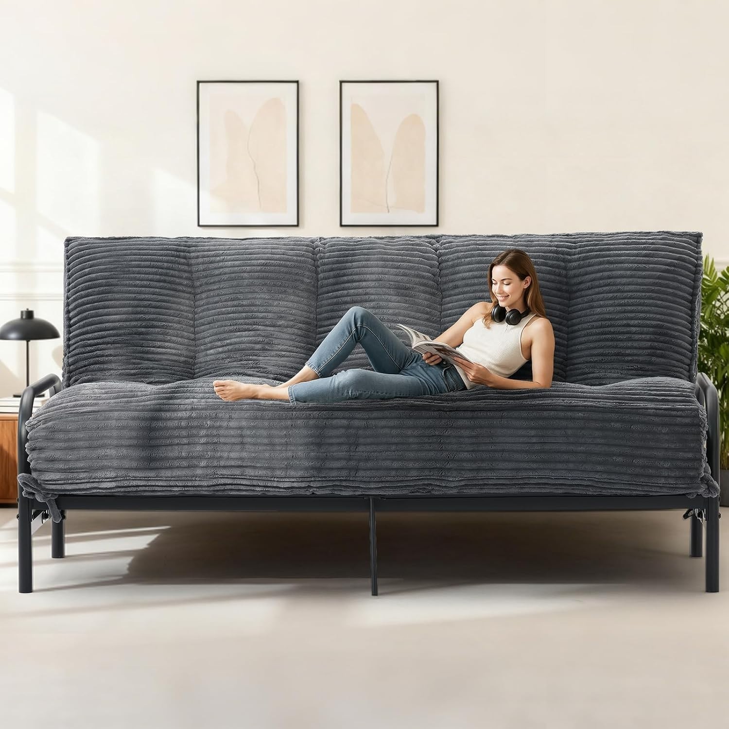 10" Futon Mattress Queen Size Futons Sofa Couch Bed with Straps Thick Corduroy gallery