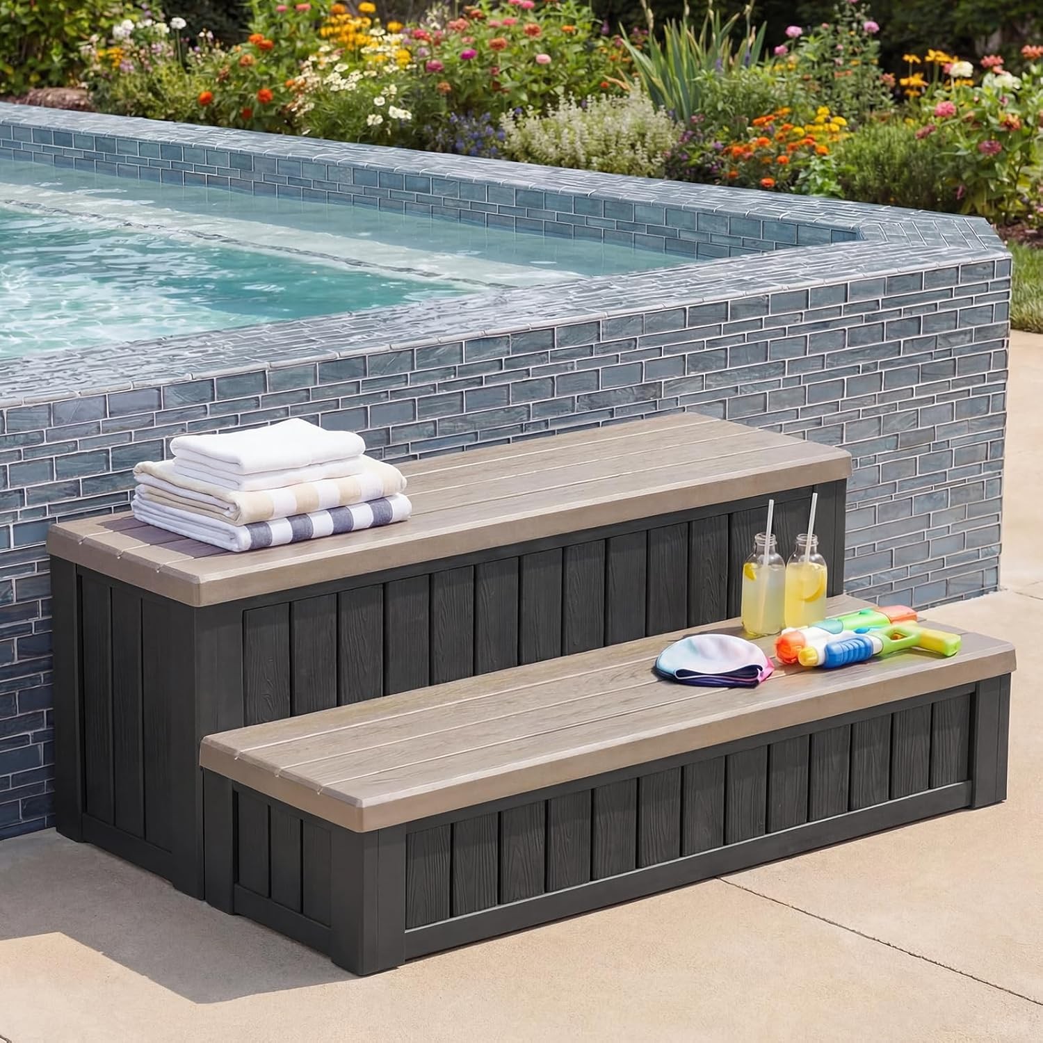 Hot Tub Steps with Storage 36.6" Heavy Duty 780lb Capacity Outdoor Spa gallery