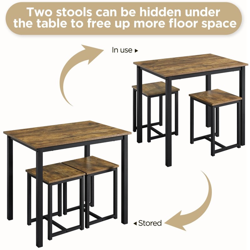 3 Pcs Dining Table Set - Kitchen Table & Chair Sets for 2 - Compact Table, Brown gallery