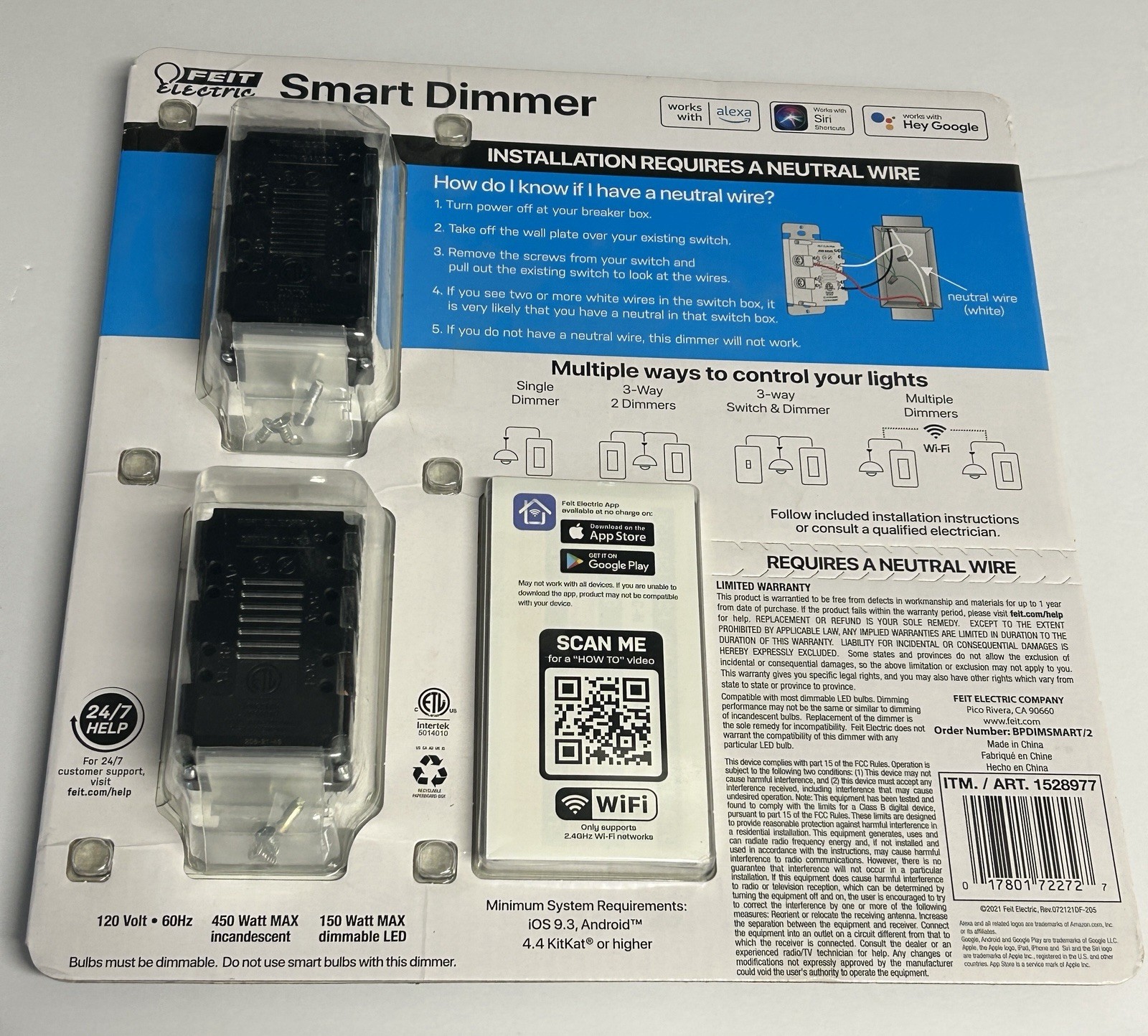 Feit Electric Smart Dimmer 2-Pack, Requires Neutral Wire, Works with WiFi Alexa. gallery