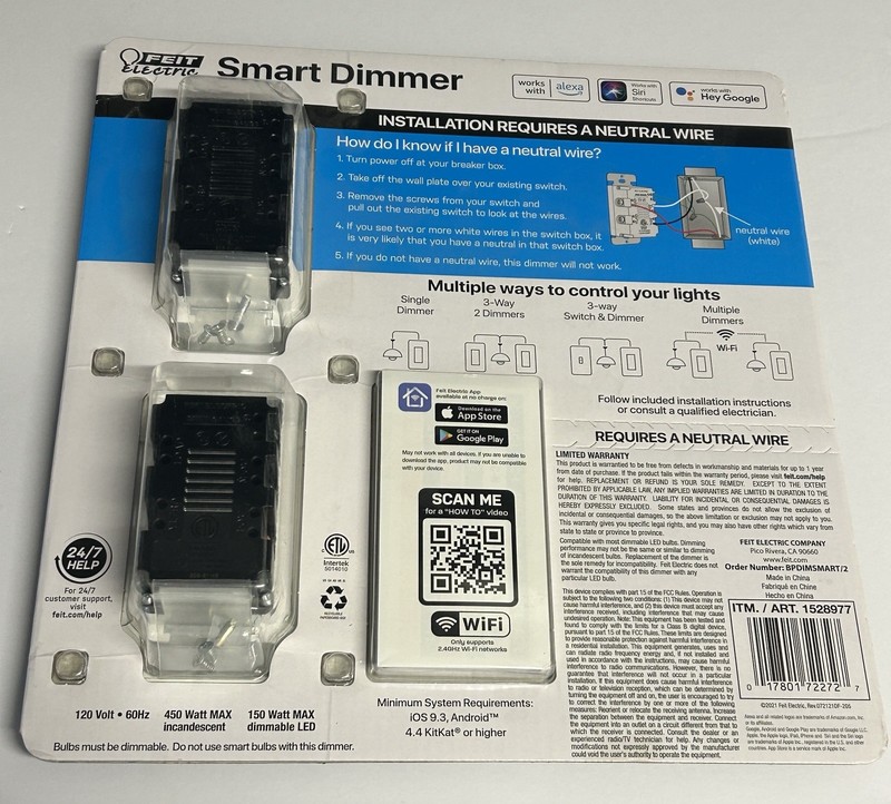 Feit Electric Smart Dimmer 2-Pack, Requires Neutral Wire, Works with WiFi Alexa. gallery