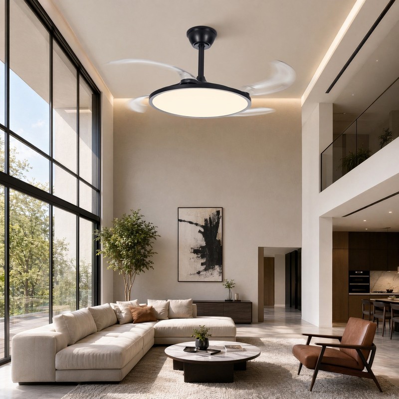 42 inch Remote Control Low Profile Black Retractable LED Ceiling Fan with Light gallery
