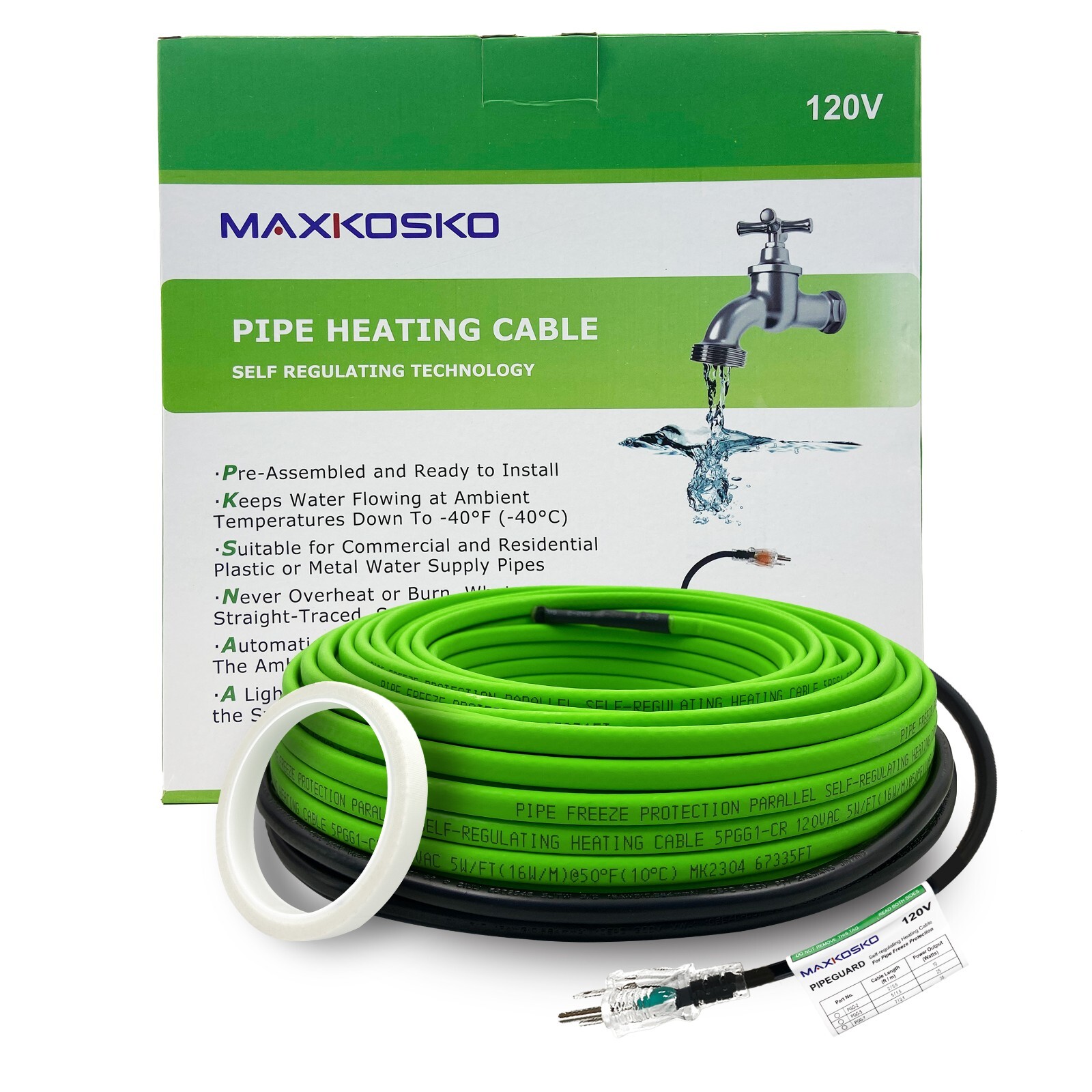 MAXKOSKO Heat Trace for Metal And Plastic Home Water Pipes, 120V Pipe Heat Tape gallery