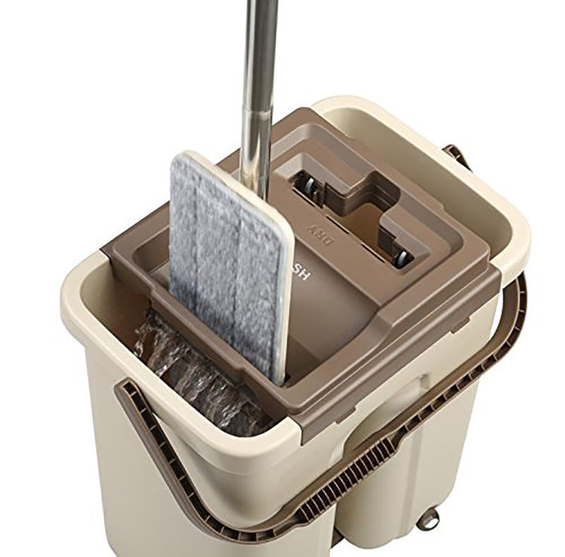 Self Cleaning Drying Wringing Mop Bucket System Flat Floor + 2 Microfiber Pads gallery