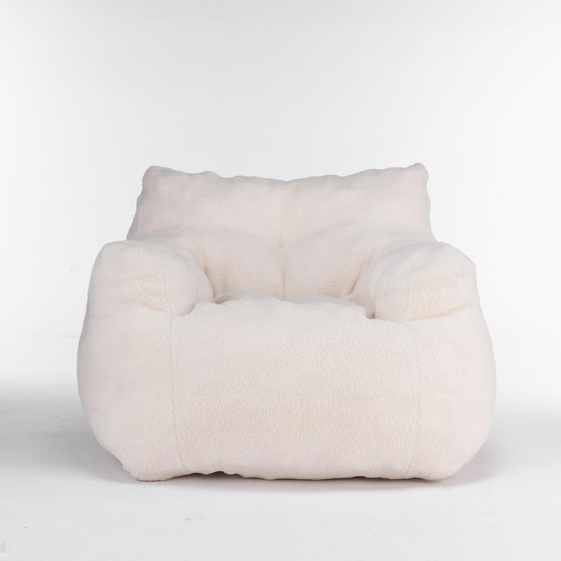 White Soft Tufted Bean Bag Reading Relaxing Sofa Leisure Chair w/ Teddy Fabric gallery