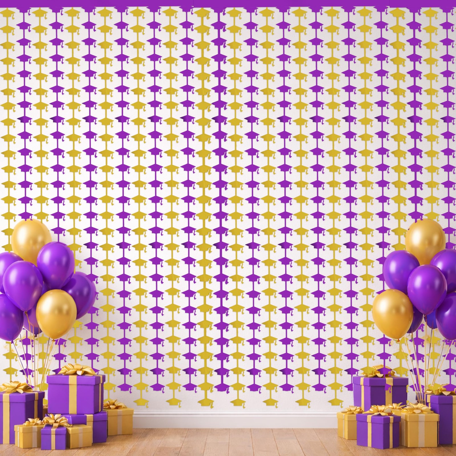 Graduation Decoration 2026 - Purple Gold Graduation Cap Tinsel Streamers Backdro gallery