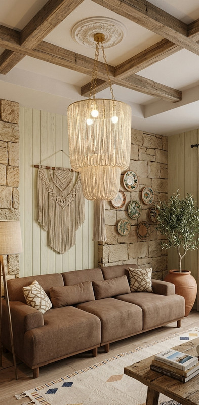 Fringe High Ceiling Light Fixture 55cm, Boho Pendant Light, Macrame Chandelier gallery
