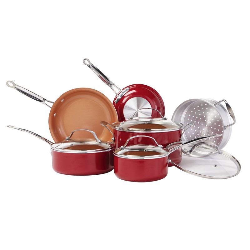 BulbHead (10824) Red Copper 10 PC Copper-Infused Ceramic Non-Stick Cookware Set gallery