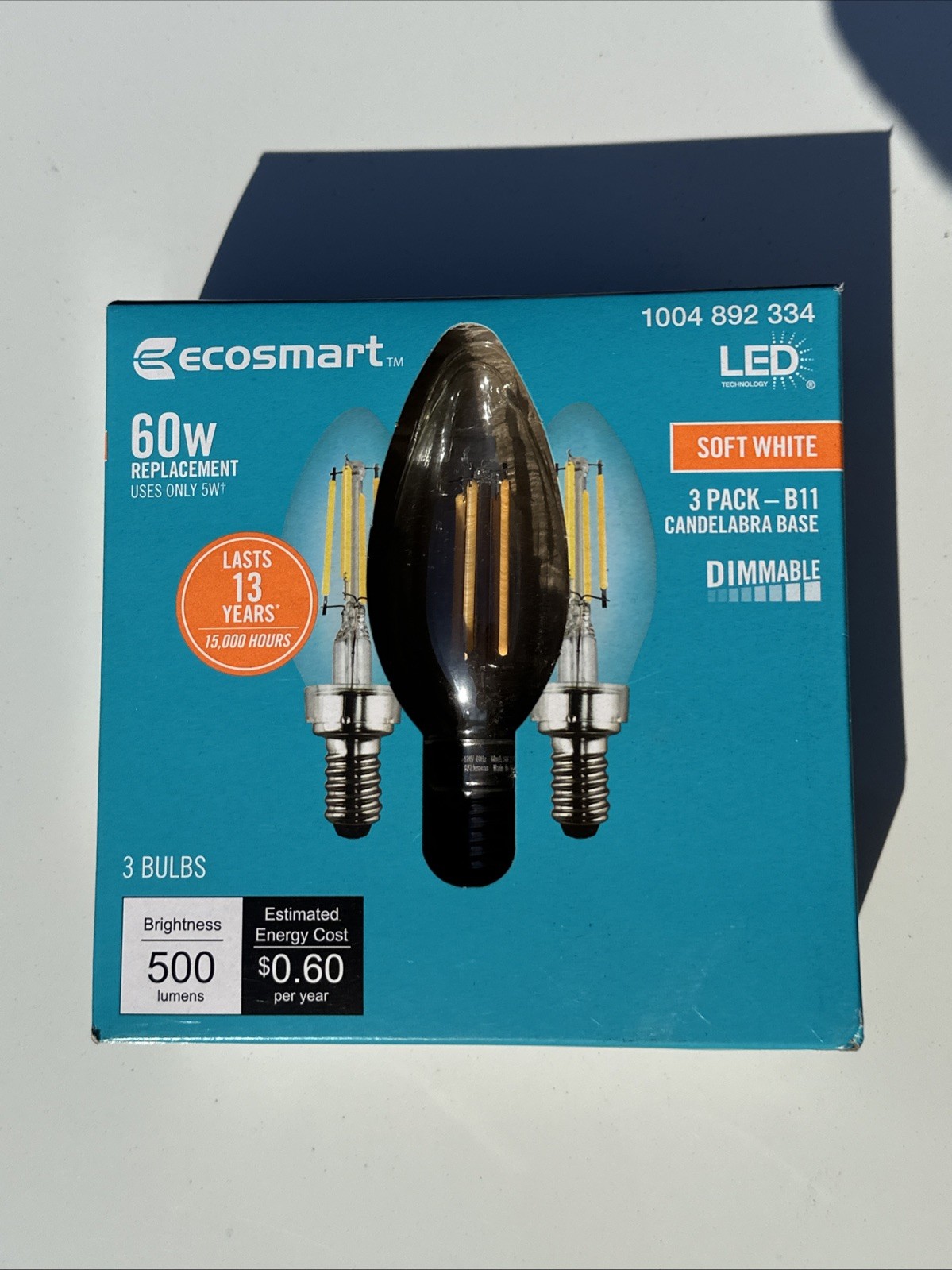 Ecosmart 60W B11 LED Soft White Dimmable Candelabra Base 3 Pack - Brand New gallery