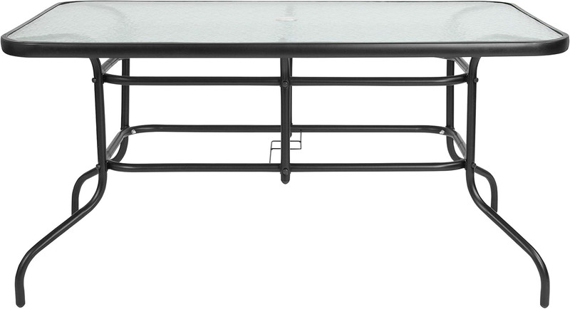 Outdoor Dining Table Patio Rectangular Tempered Glass Metal Choose Your Color gallery