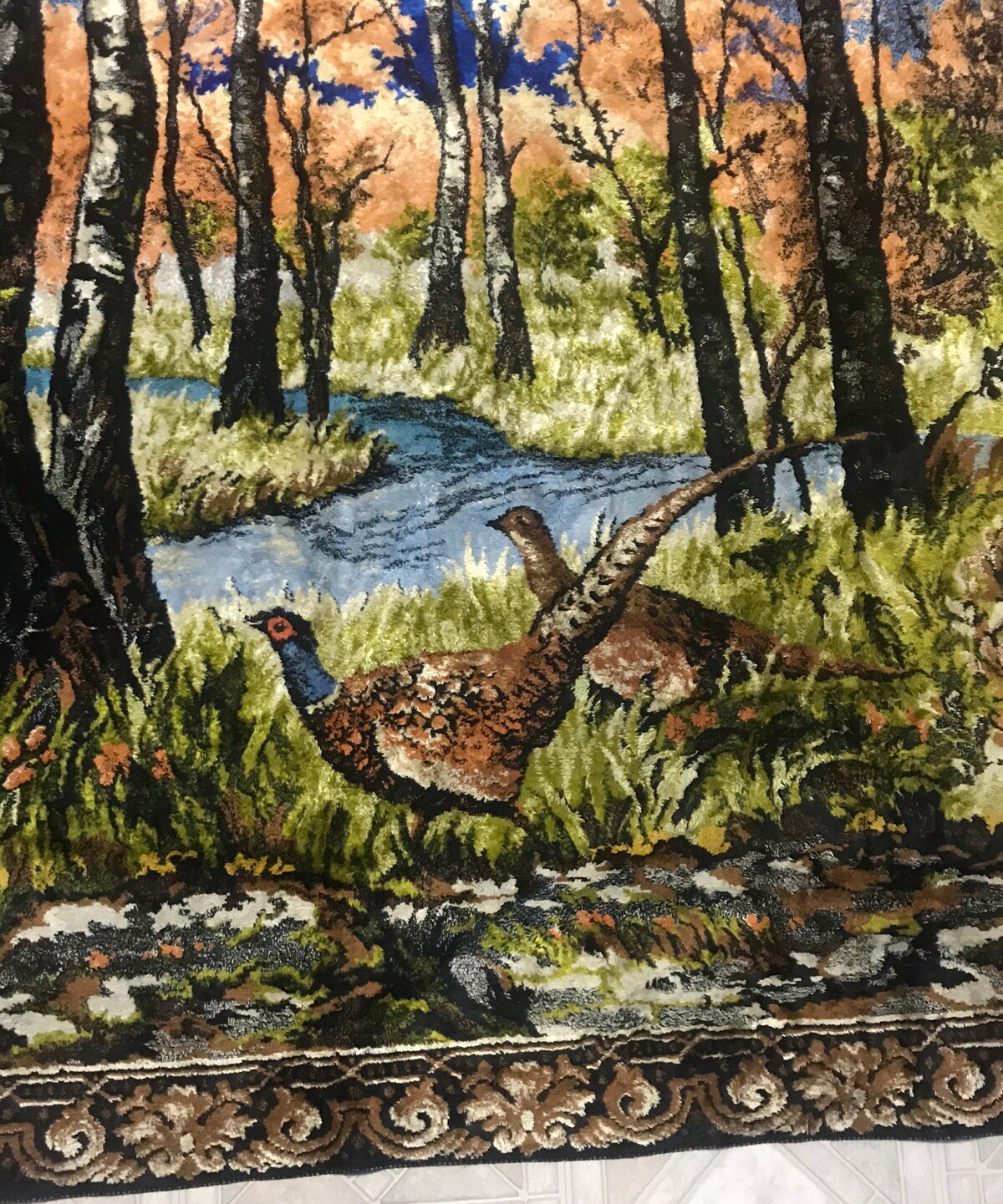 Partridge In The Woods By A Stream- Vintage Wall Hanging Tapestry 47” X 72” gallery