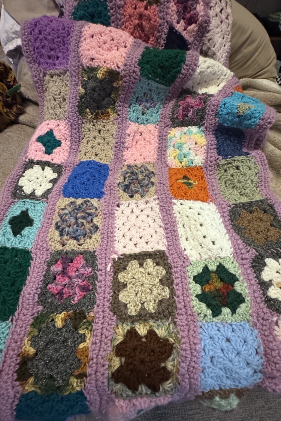 Handmade Crochet Granny Square Multicolor Vintage 33+inches long 18 inches w gallery