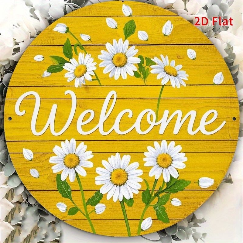 Welcome Daisy Metal Sign Rustic Yellow Wood Farmhouse Door Porch Wall Plaque gallery