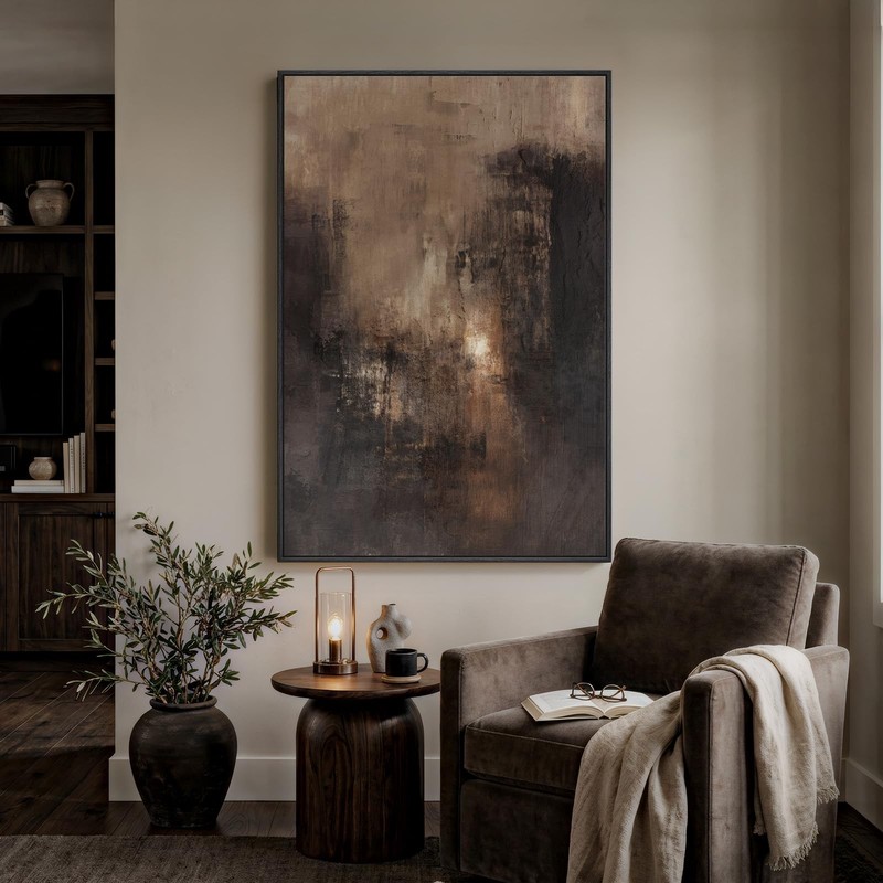 Wall Art Extra Large Framed Brown Black Abstract Modern Canvas 40x60 In gallery
