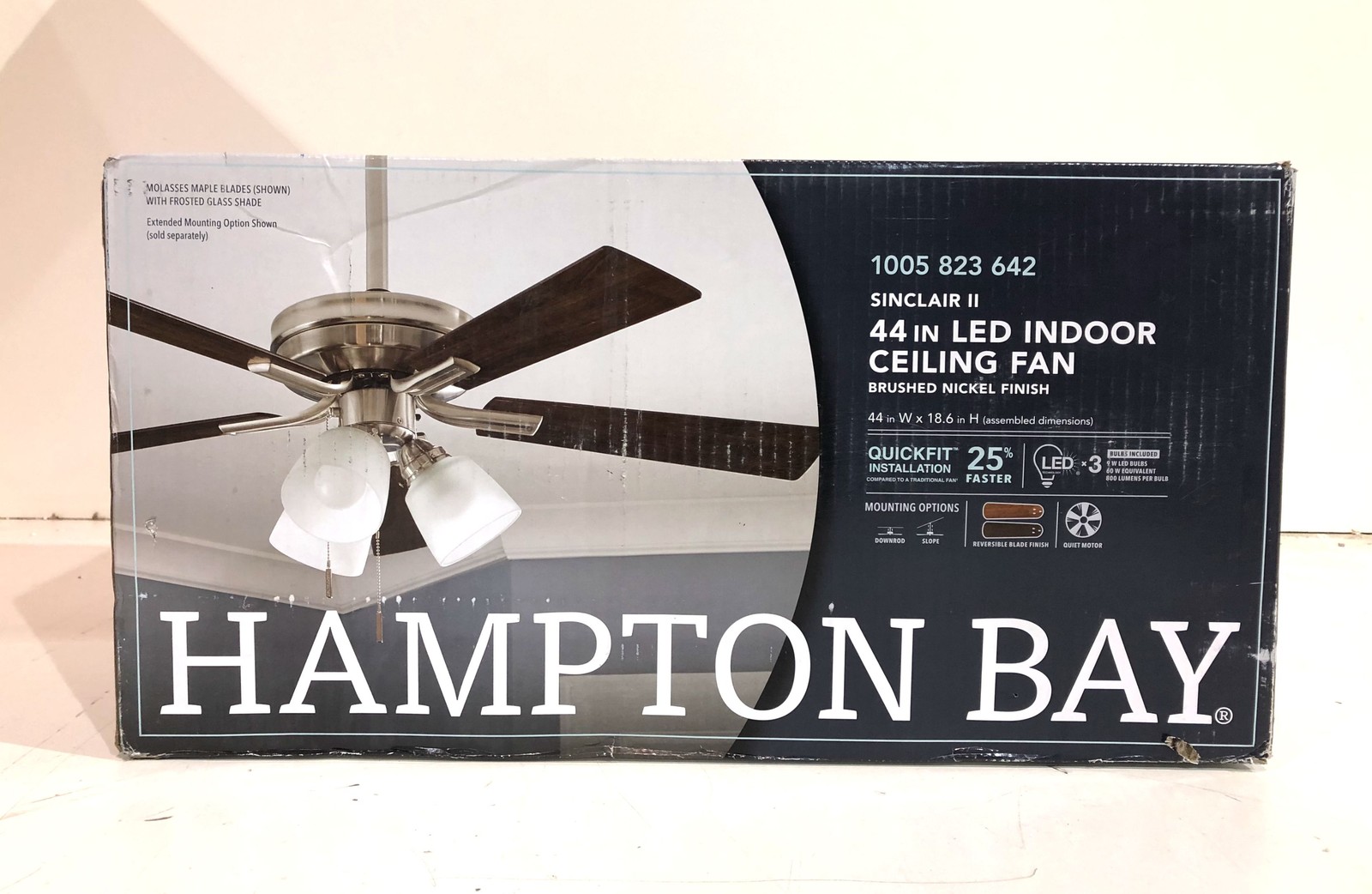 Hampton Bay Sinclair II 44 in. Indoor Brushed Nickel LED Ceiling Fan with Light gallery