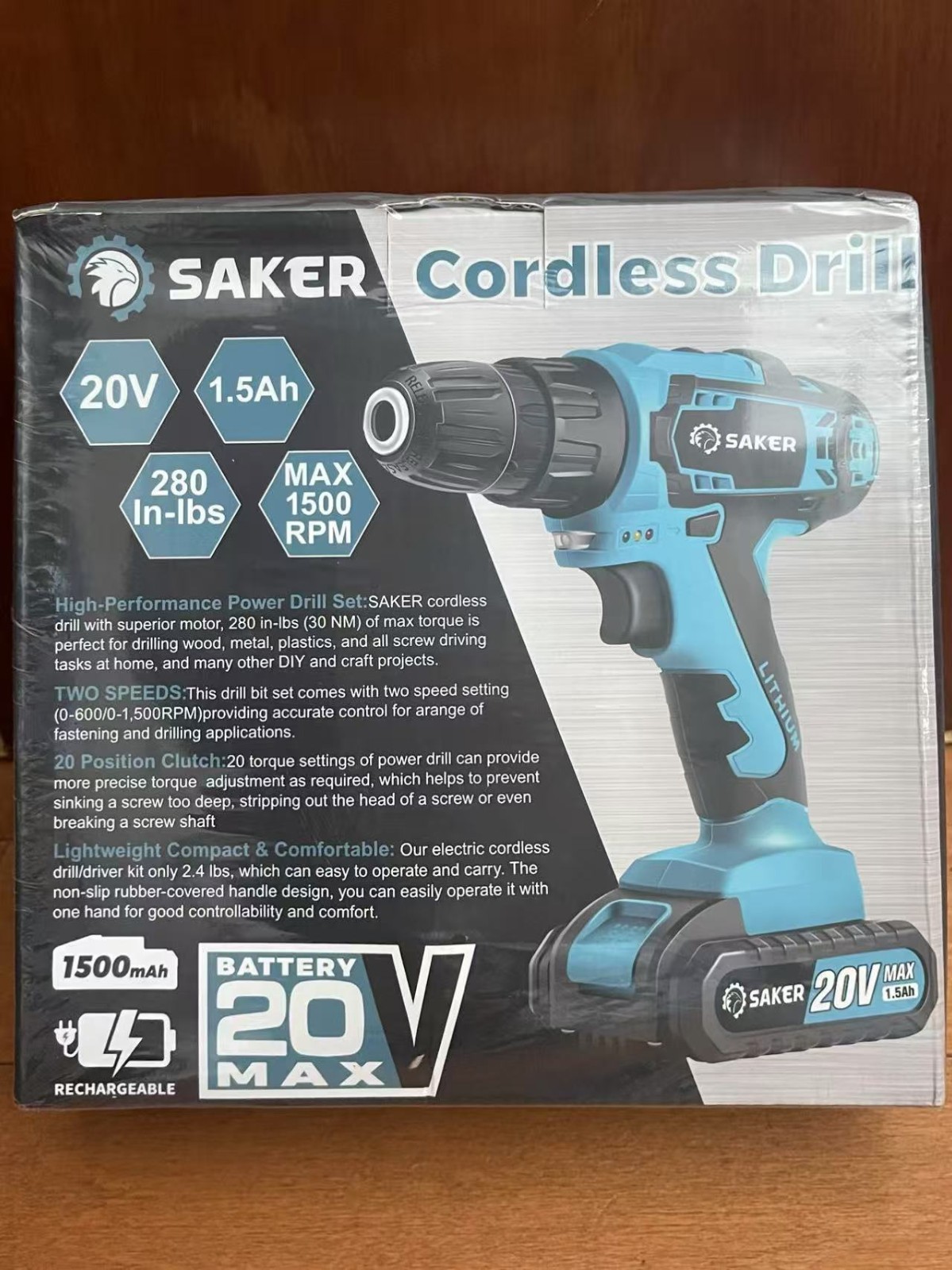Saker Cordless Electric Drill Set High Performance 2 Variable Speeds 20V K2 gallery