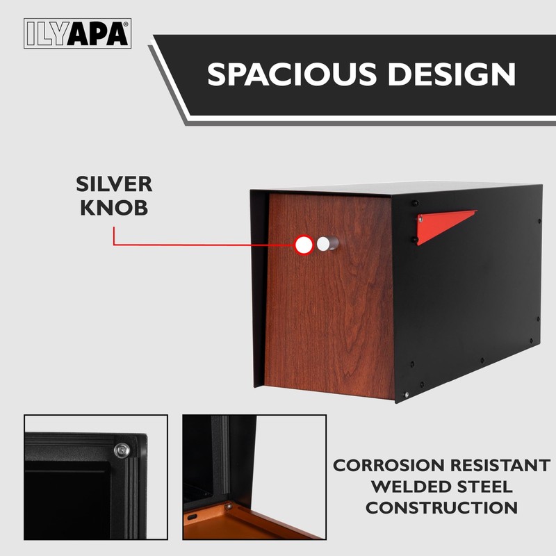 Post Mount Modern Mailbox Black Powder Coated & Redwood Grain Magnetic Door gallery
