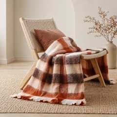 Rust Plaid Throw Blanket for Couch Bed, Soft Mohair Tartan Plaid Blanket, Far…