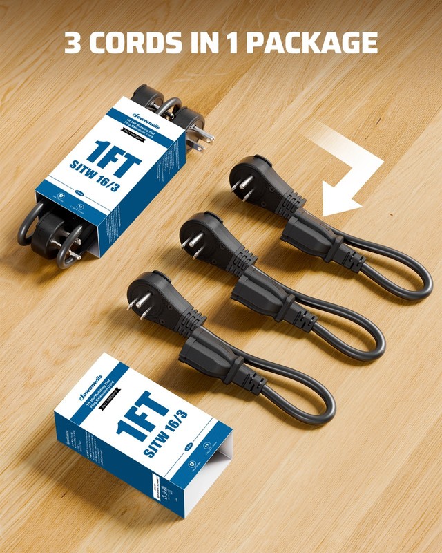 DEWENWILS 360 Rotating Flat Plug Extension Cord 1FT Short Power Cord 3PK gallery