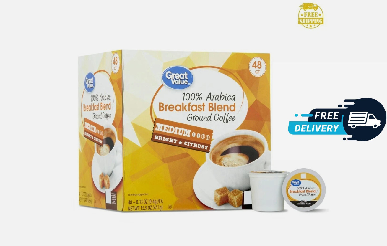 Great Value 100% Arabica Breakfast Blend Medium Roast Ground Coffee Pods, 48 Ct gallery