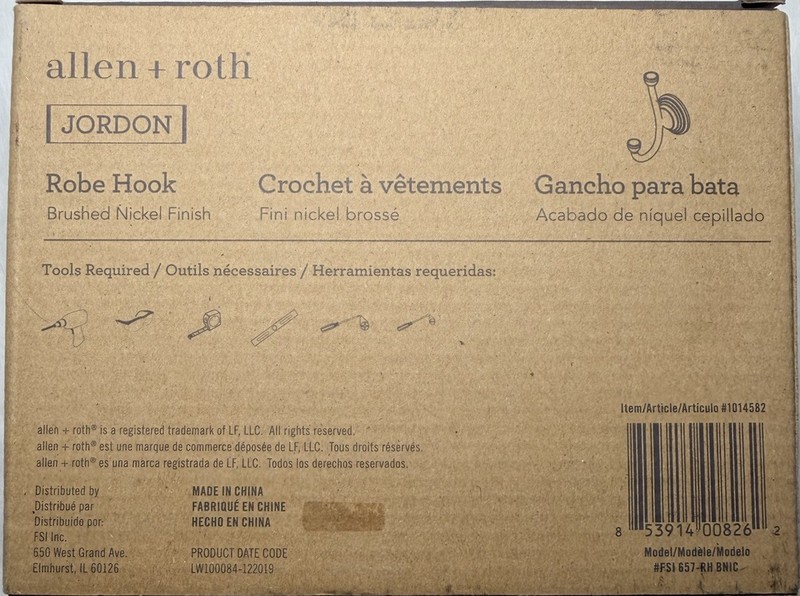 Allen + Roth Jordon Double Robe Hook Brushed Nickel Towel Hook 1014582 New gallery