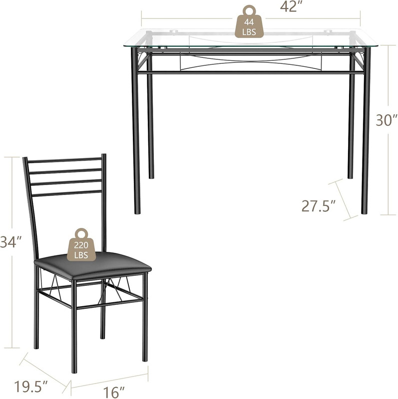 5-Piece Black Dining Set with Tempered Glass Table and 4 Chairs for Kitchen gallery