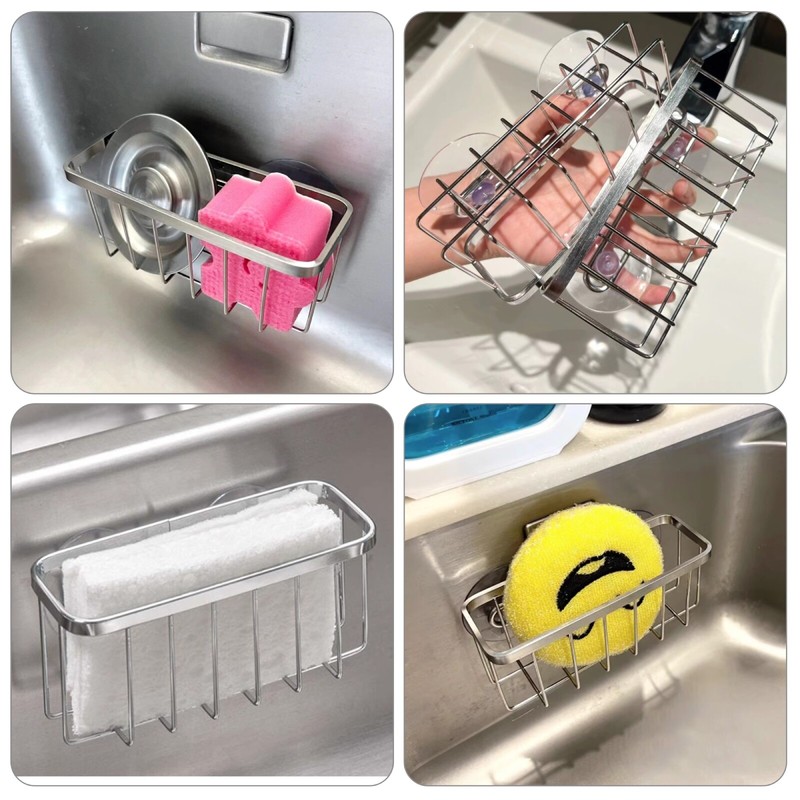 Sponge Holder Suction Cups Kitchen Sink Drain Rack Soap Storage Shelf Organizer gallery