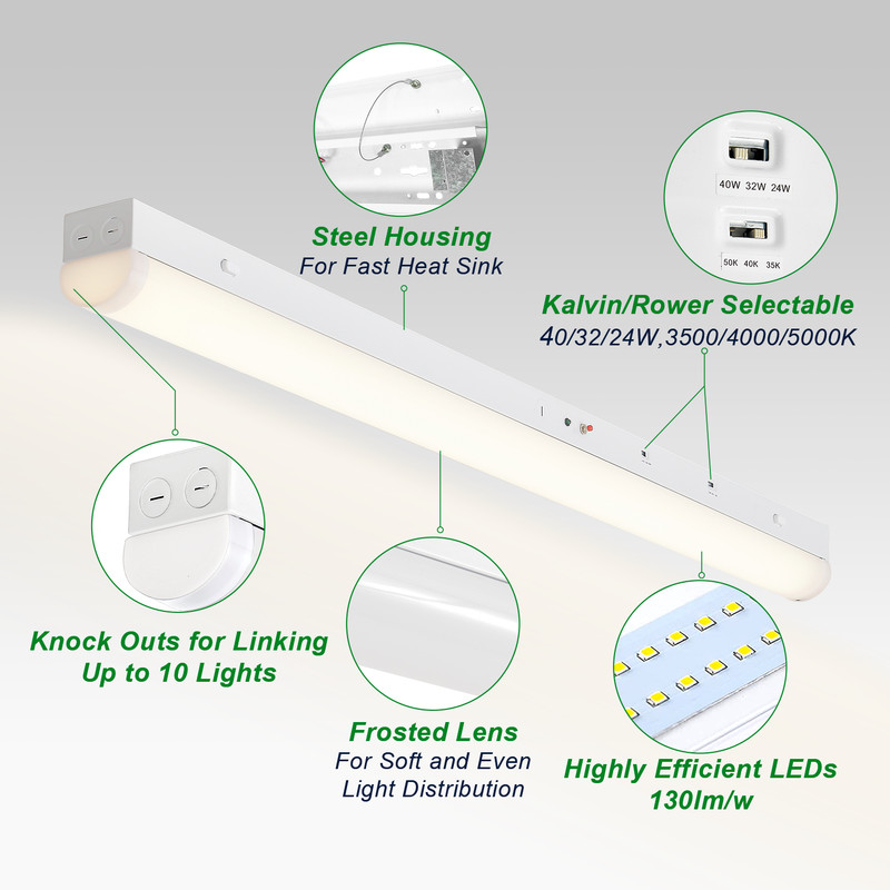 4 Pack 4FT LED Linear Strip Light Fixtures, 40W/32W/24W Shop Lights 35/40/5000K gallery
