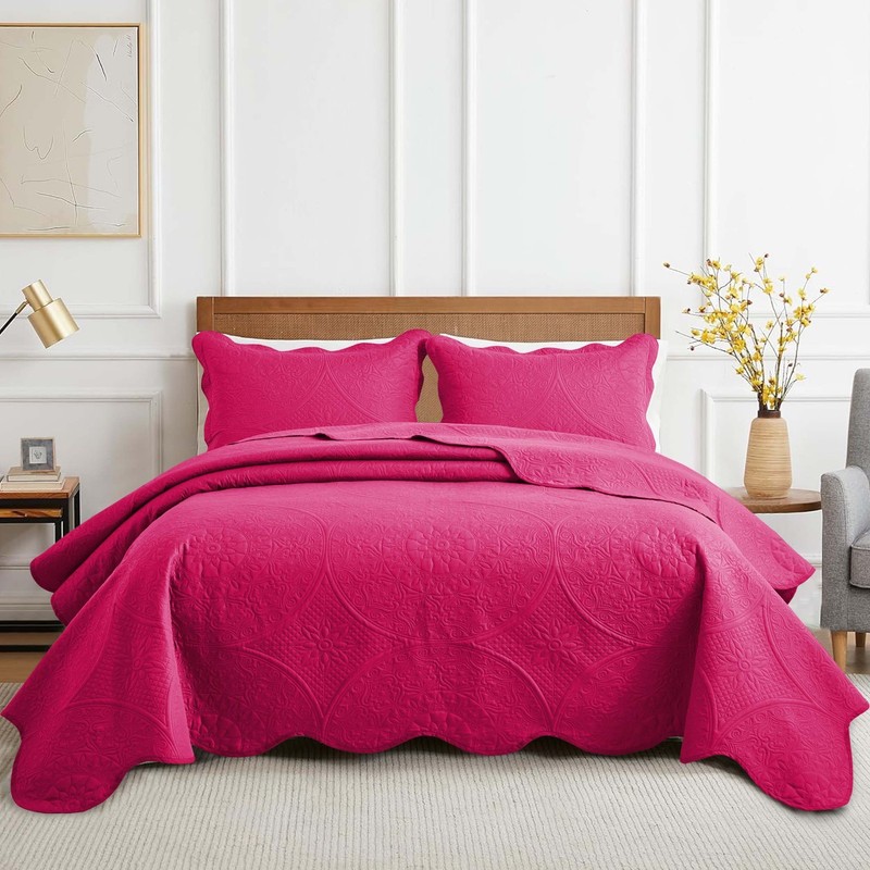 Embossed Floral Bedspread Set Soft Reversible Coverlet Quilt Bedding Sets Queen gallery