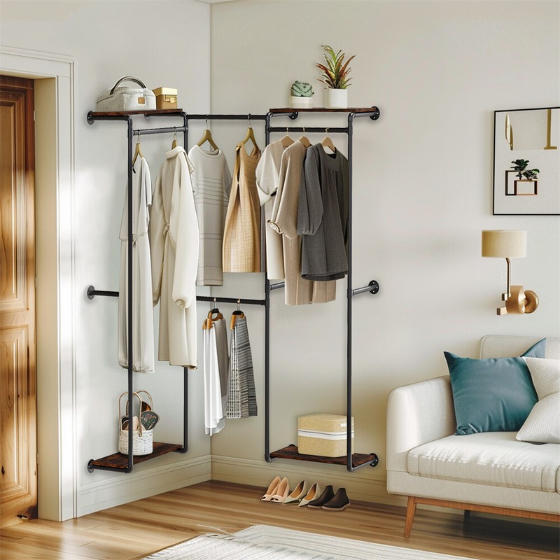 Industrial Pipe Clothing Rack Wall Mounted Clothes Racks Modern Walk In Closet gallery