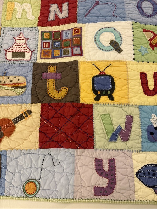 Pottery Barn Kids Patchwork ABC Baby Quilt Reverse Gingham 36"W x 48"L~2006~RARE gallery