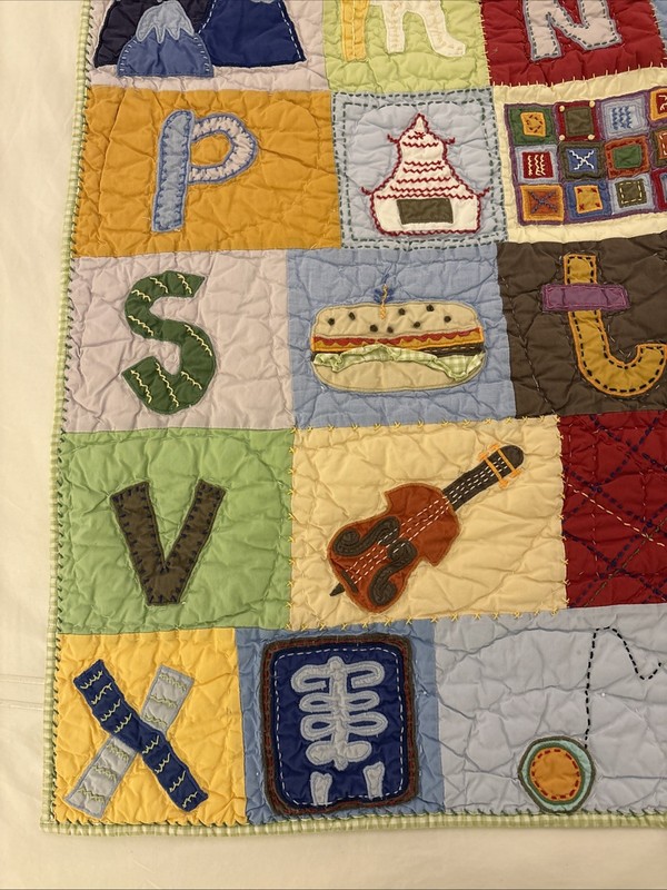 Pottery Barn Kids Patchwork ABC Baby Quilt Reverse Gingham 36"W x 48"L~2006~RARE gallery