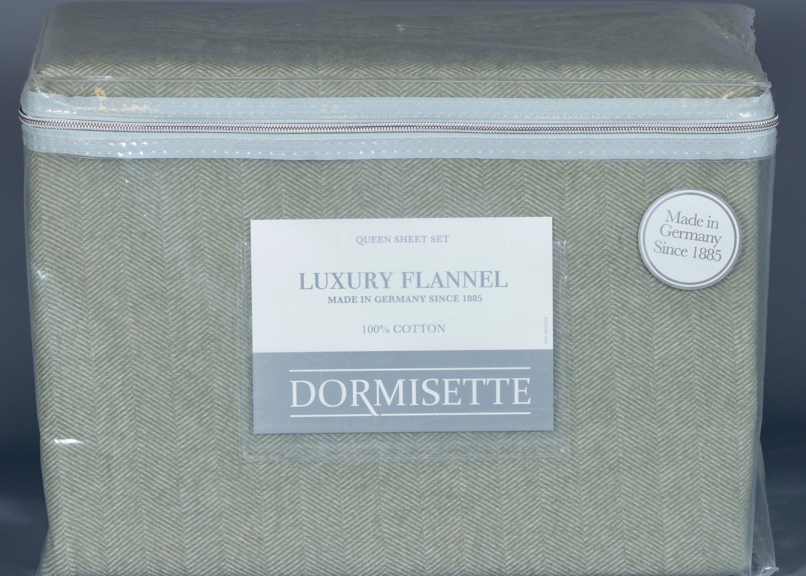 DORMISETTE MOSS GREEN HERRINGBONE Luxury Flannel Cotton/Linen QUEEN Sheet Set gallery