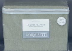DORMISETTE MOSS GREEN HERRINGBONE Luxury Flannel Cotton/Linen QUEEN Sheet Set