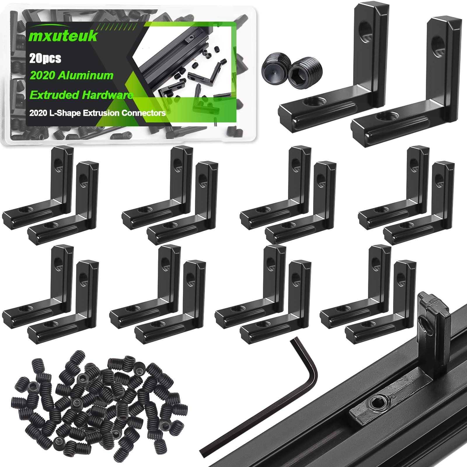 Black 2020 L-Shape Connectors, Aluminum Extrusion Hardware, Screws, 2040 V Slot gallery
