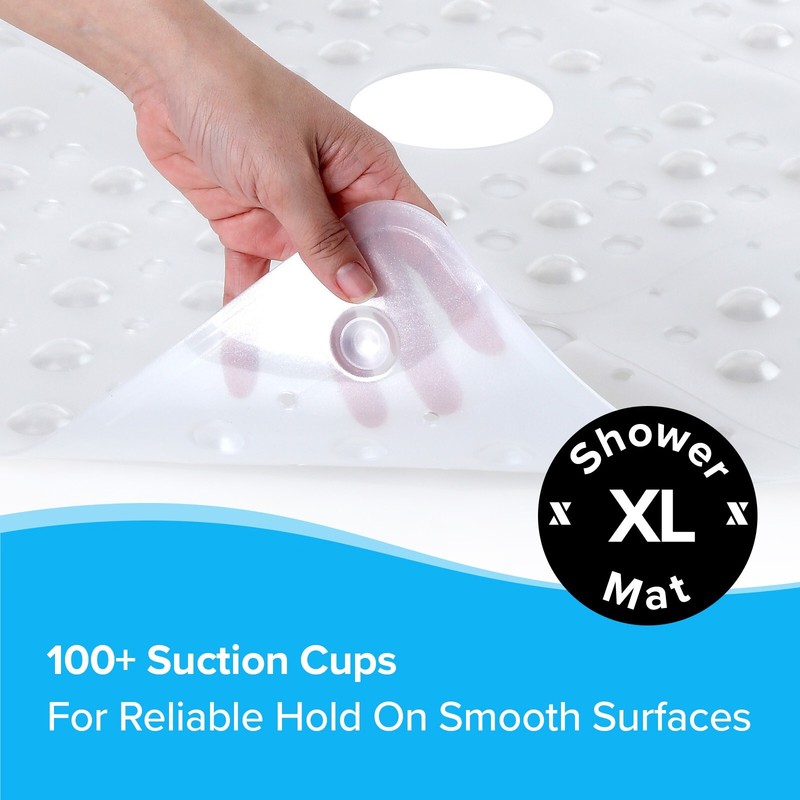 65% MORE COVERAGE! SlipX Solutions White Pearl Extra Large Shower Mat (27") gallery