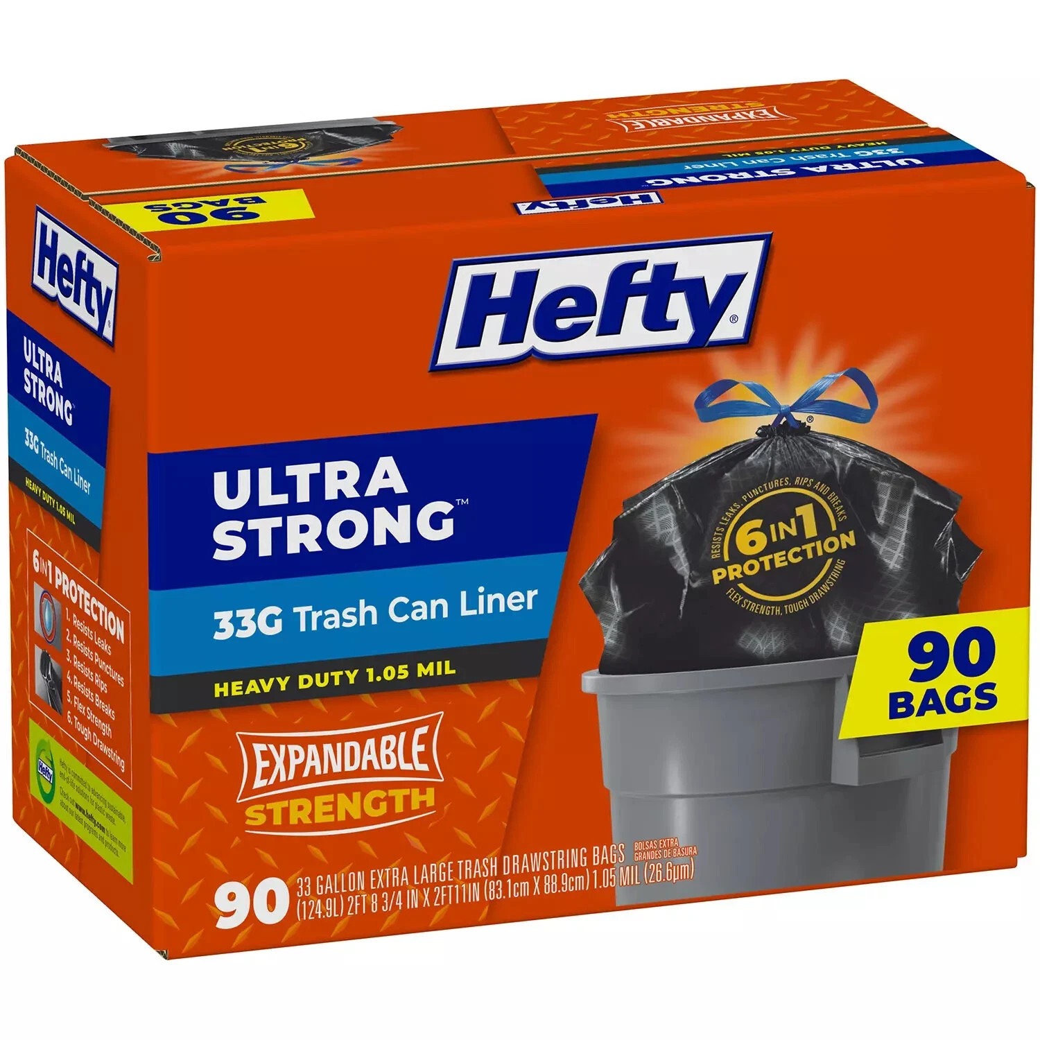 Hefty Ultra Strong Drawstring Trash Bags, Unscented (33 gal., 90 count.) gallery