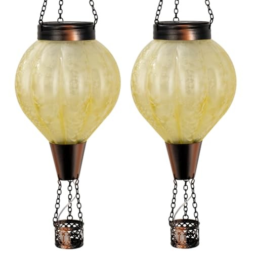 2 Pack Hanging Solar Air Balloon Lantern Outdoor Waterproof, Hot yellow-2 pcs gallery