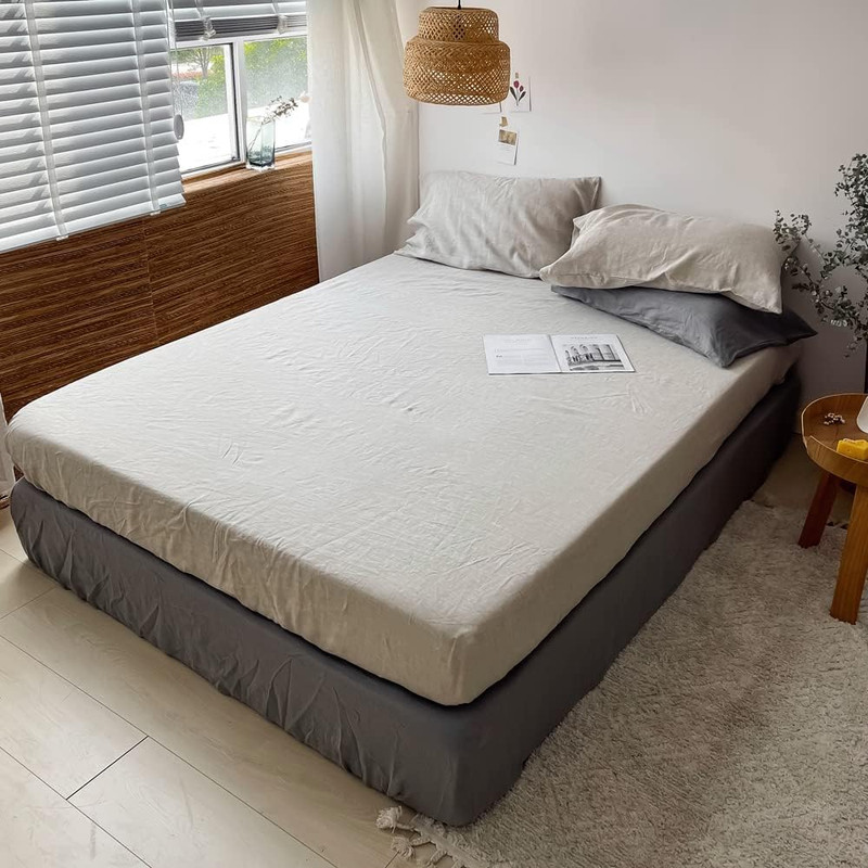100% Linen Fitted Sheet Stone Washed Solid Color - (1 Piece) 14 Inch Deep Pocket gallery
