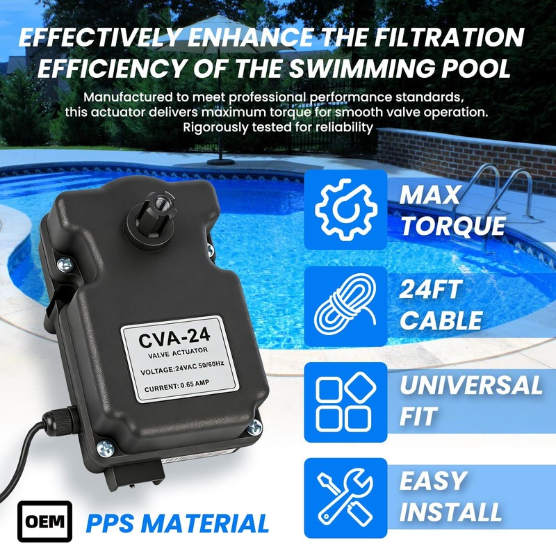 Lanluan Motorized Pool Valve Actuator with 24-Foot Cable, Upgraded PPS Material, gallery