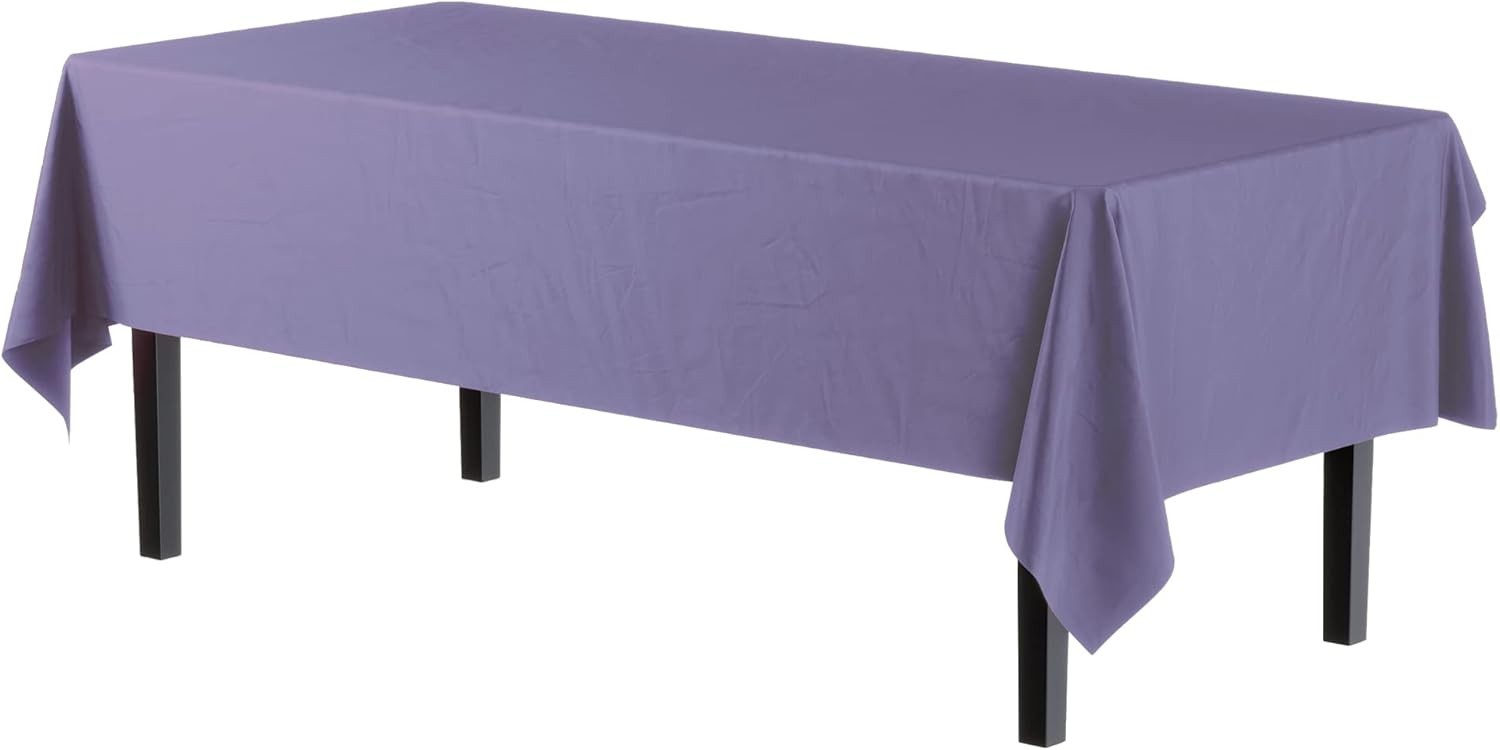 12-Pack Premium Plastic Tablecloth 54in. x 108in. Rectangle Table Cover - gallery