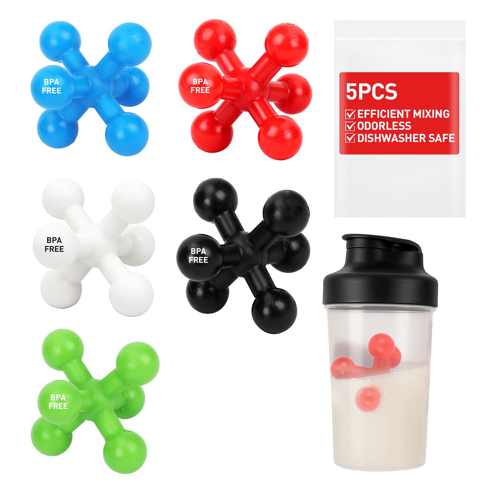 Hydro2Go Shaker Ball 5-Pack, BPA-Free Food Grade Plastic Replacement Colorful gallery
