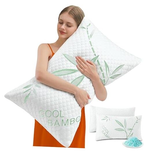 Memory Foam Pillows, Cooling Pillows Queen Queen (Pack of 2) Green-white Bamboo gallery