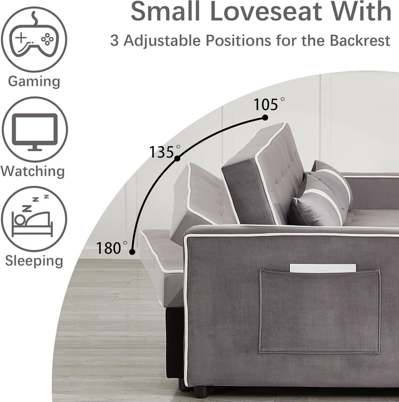 Velvet Sofa Bed with Pull-Out Bed,Side Storage Pockets,Modern Sleeper Sofa.. gallery
