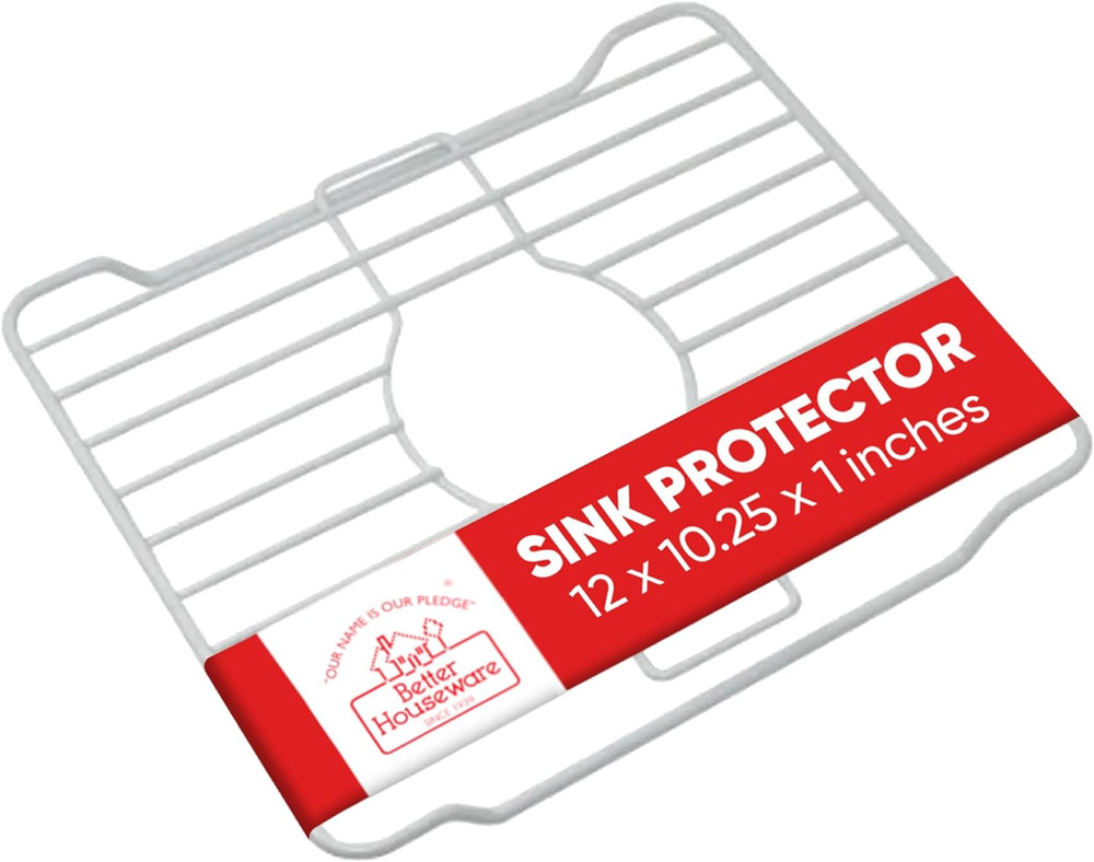 Small White Sink Protector for Kitchen Sink, Metal Grid Mat Fits Compact Sing...