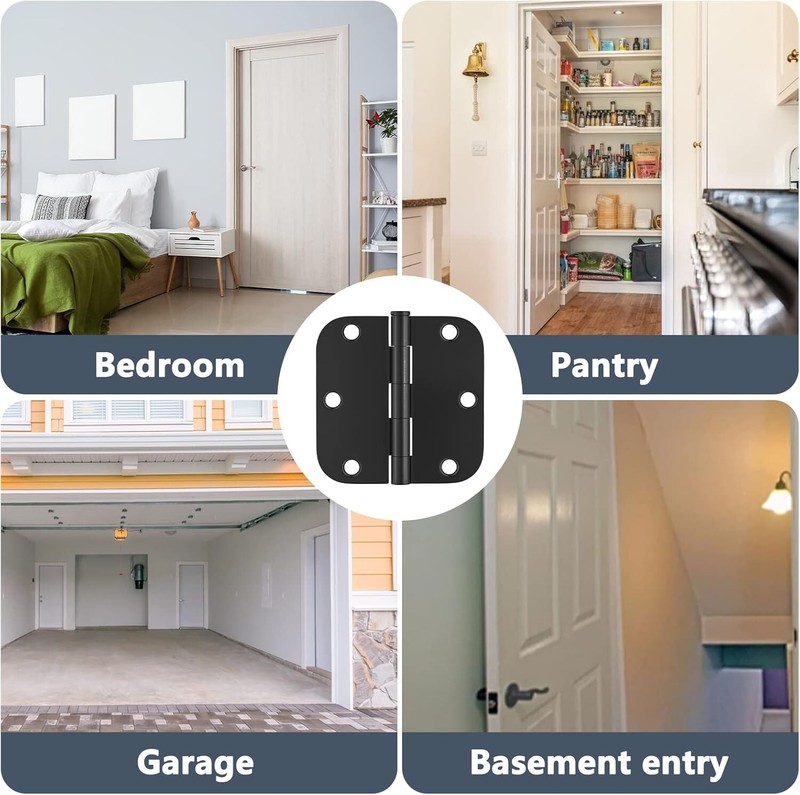 3.5" Matte Black Interior Door Hinges 3-1/2" Hinge w/ 5/8" Radius, 30/60 Pack gallery